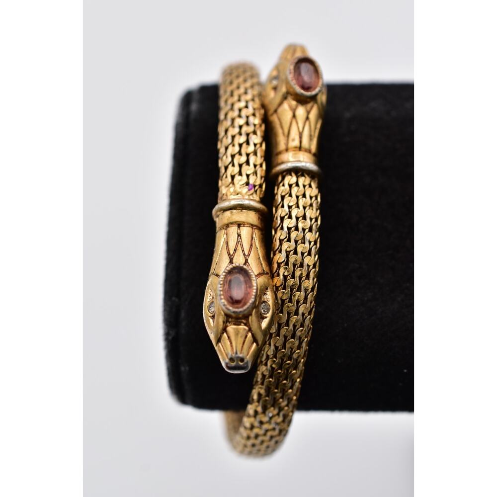 Stella & Dot Vintage Snake Wrap Bracelet Gold Mesh Chain Bangle Statement BinAD